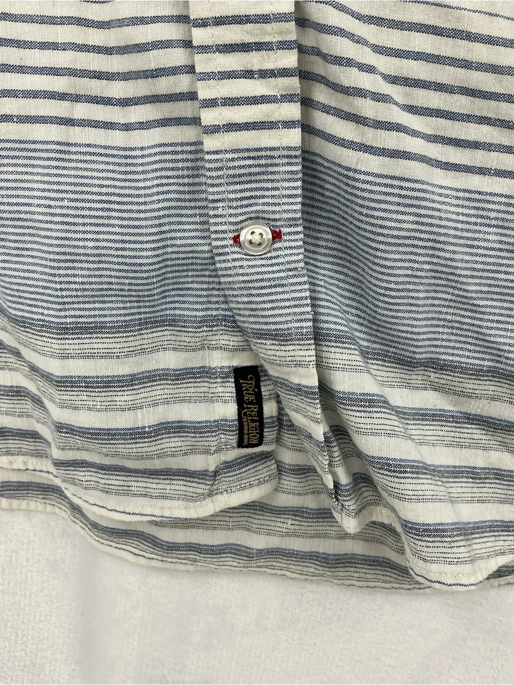 True Religion Blue and White Striped Button-Down Shirt 1051